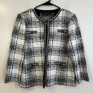Ming Wang Black/White Plaid Open Front Cardigan Jacket/Blazer w/ Clasp Size PS